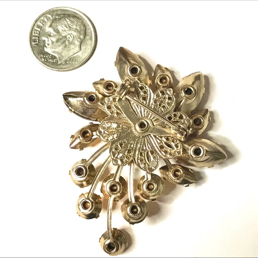 Vintage Rhinestone Brooch Sunburst Retro 1950 Pin